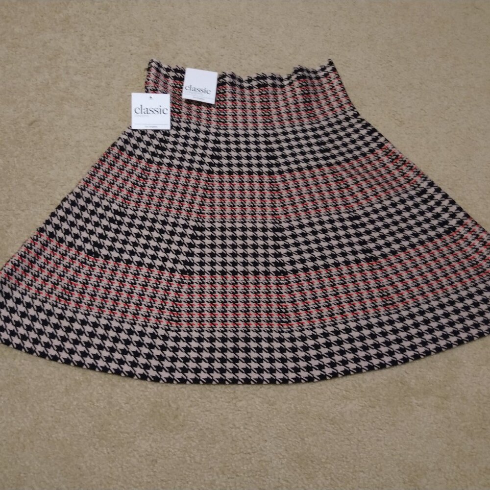 NWT! Classic Concepts XL Stretchy A-line Skirt Houndstooth Black Red 70%Viscose
